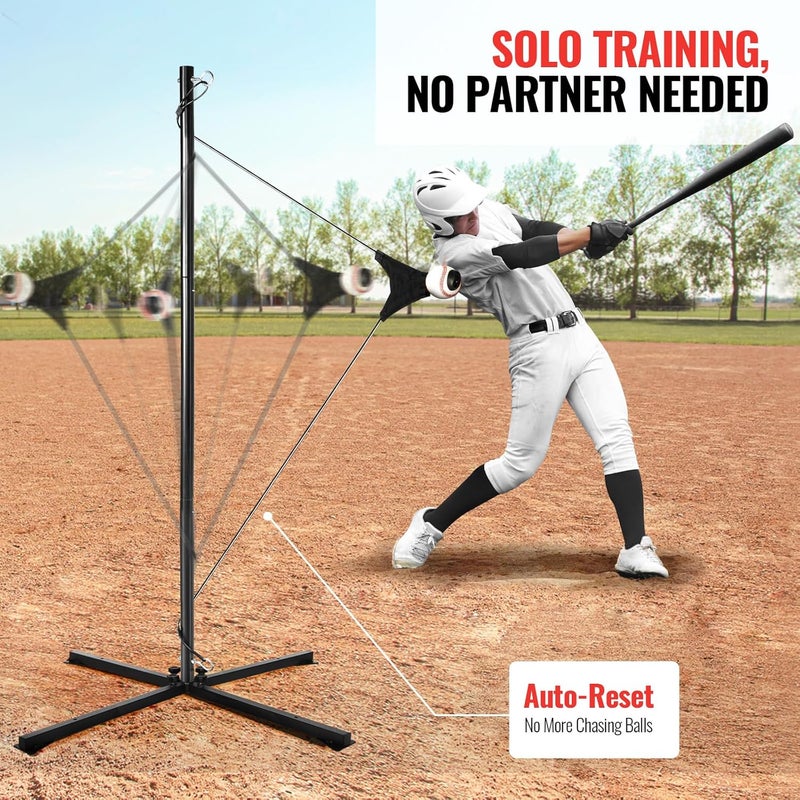 PLAYAPUT Portable Hitting Trainer For Baseball&Softball,Auto-Reset Baseball Swing Trainer With Real Ball And Stand, Adjustable Baseball Training Station,Softball Swing Trainer Solo Practice Improve Power,Speed - Image 4